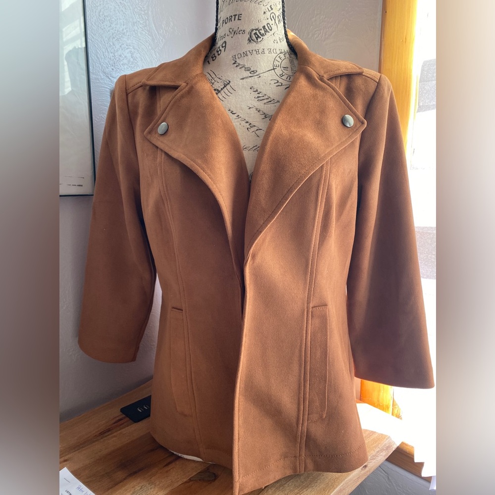 NYCC Brown Faux Suede Coat. Super soft, ¾ length sleeves, Size S